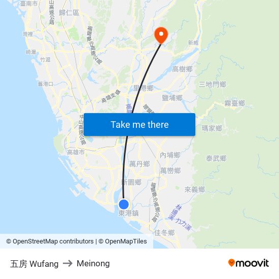 五房 Wufang to Meinong map