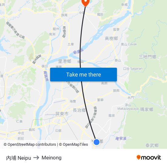 內埔 Neipu to Meinong map