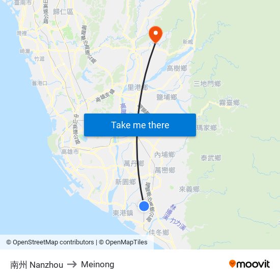 南州 Nanzhou to Meinong map