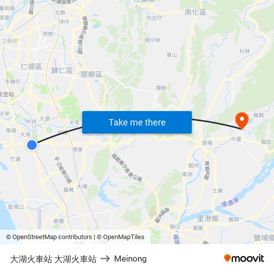 大湖火車站 大湖火車站 to Meinong map