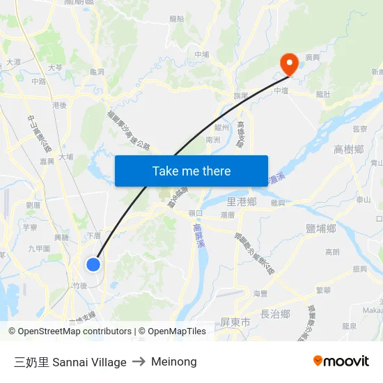 三奶里 Sannai Village to Meinong map