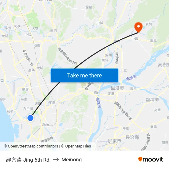 經六路 Jing 6th Rd. to Meinong map