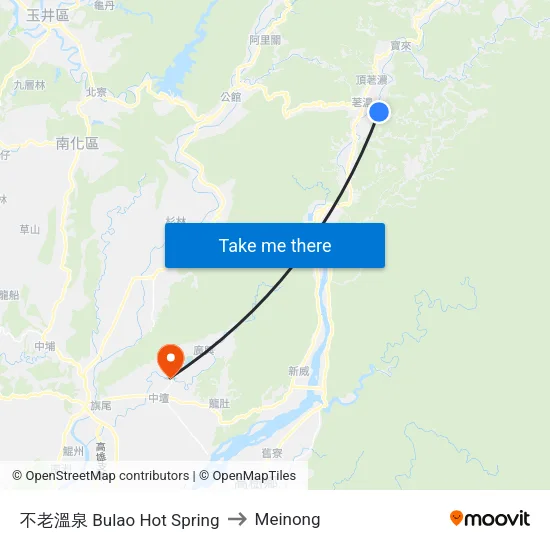 不老溫泉 Bulao Hot Spring to Meinong map