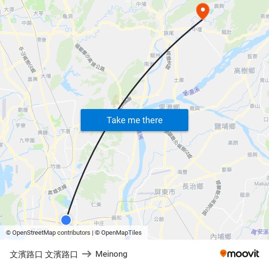 文濱路口 文濱路口 to Meinong map