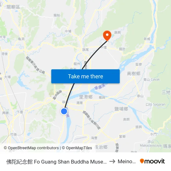 佛陀紀念館 Fo Guang Shan Buddha Museum to Meinong map