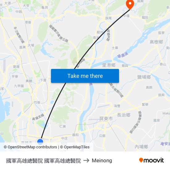 國軍高雄總醫院 國軍高雄總醫院 to Meinong map