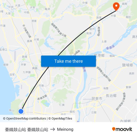 臺鐵鼓山站 臺鐵鼓山站 to Meinong map