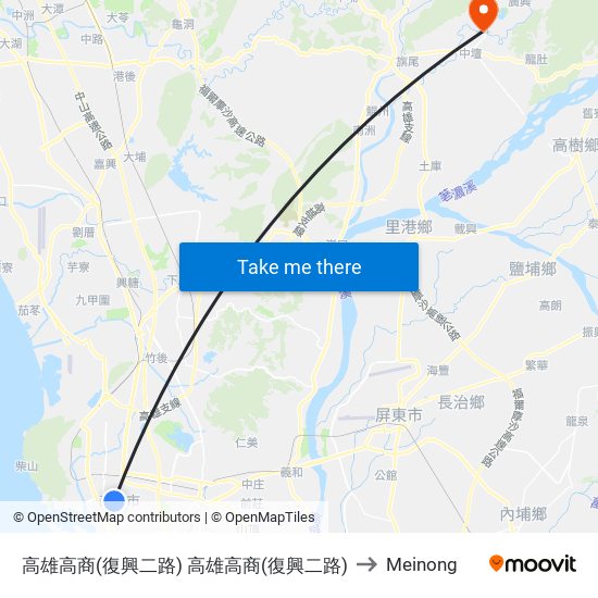 高雄高商(復興二路) 高雄高商(復興二路) to Meinong map