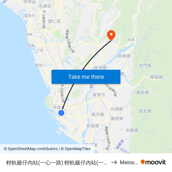 輕軌籬仔內站(一心一路) 輕軌籬仔內站(一心一路) to Meinong map