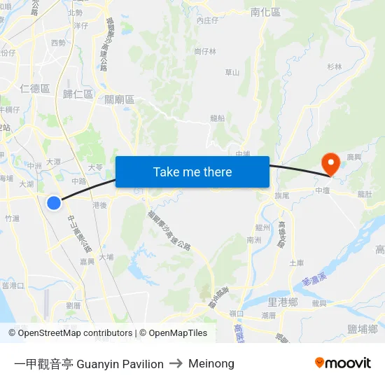 一甲觀音亭 Guanyin Pavilion to Meinong map