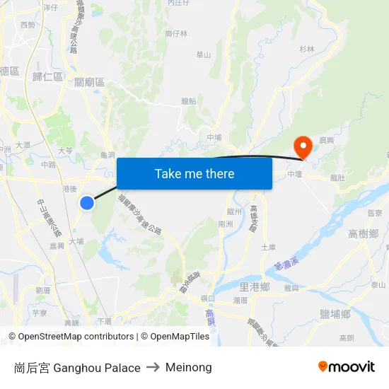 崗后宮 Ganghou Palace to Meinong map