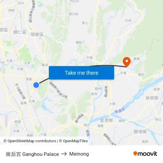 崗后宮 Ganghou Palace to Meinong map