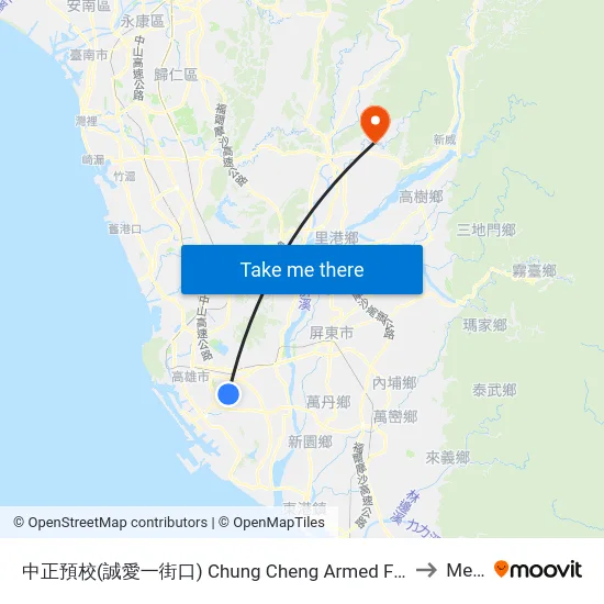 中正預校(誠愛一街口) Chung Cheng Armed Forces Prepartory School(Cheng'Ai 1st St.) to Meinong map