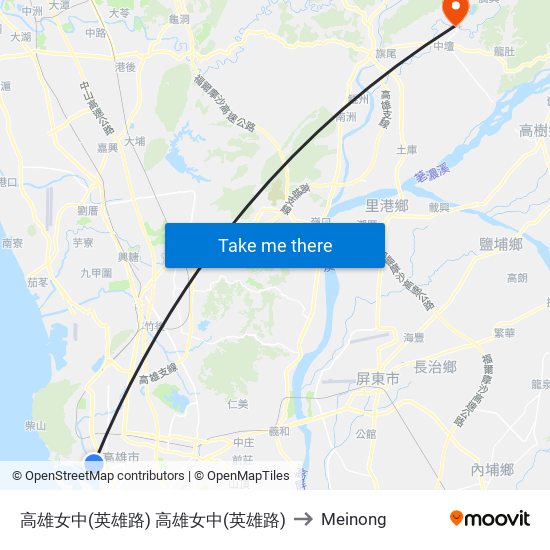 高雄女中(英雄路) 高雄女中(英雄路) to Meinong map