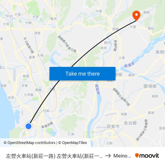 左營火車站(新莊一路) 左營火車站(新莊一路) to Meinong map