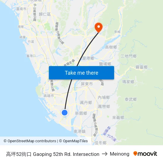 高坪52街口 Gaoping 52th Rd. Intersection to Meinong map