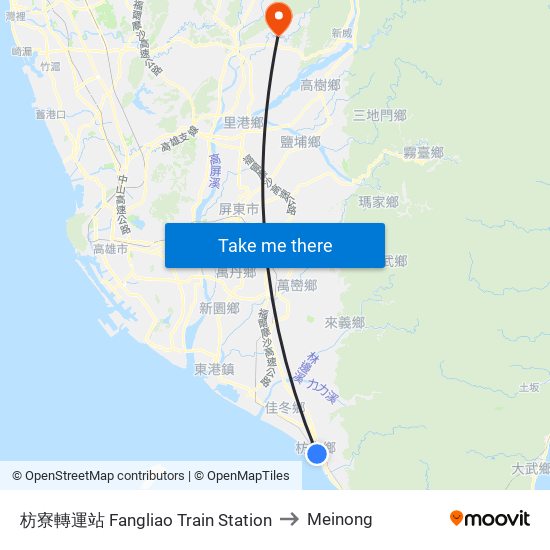 枋寮轉運站 Fangliao Train Station to Meinong map