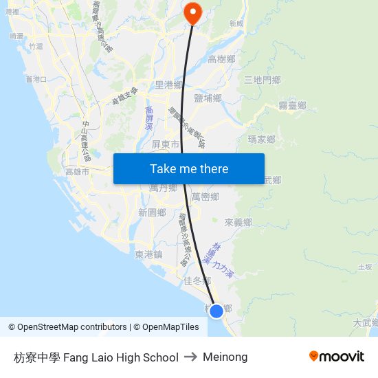 枋寮中學 Fang Laio High School to Meinong map