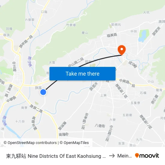 東九驛站 Nine Districts Of East Kaohsiung Service Station to Meinong map