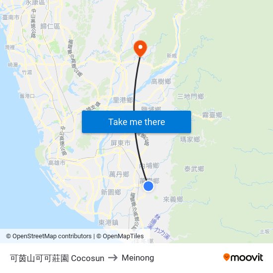 可茵山可可莊園 Cocosun to Meinong map