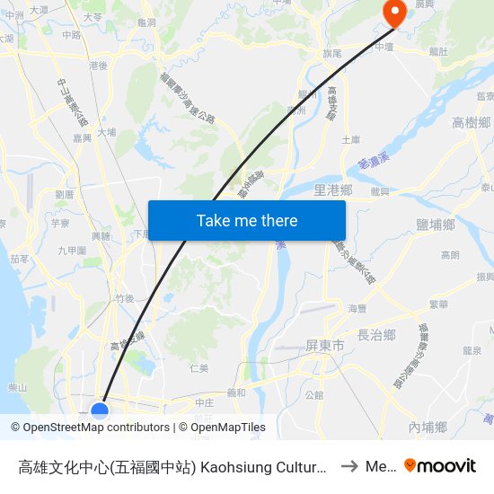 高雄文化中心(五福國中站) 高雄文化中心(五福國中站) to Meinong map
