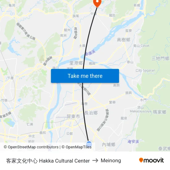 客家文化中心 Hakka Cultural Center to Meinong map