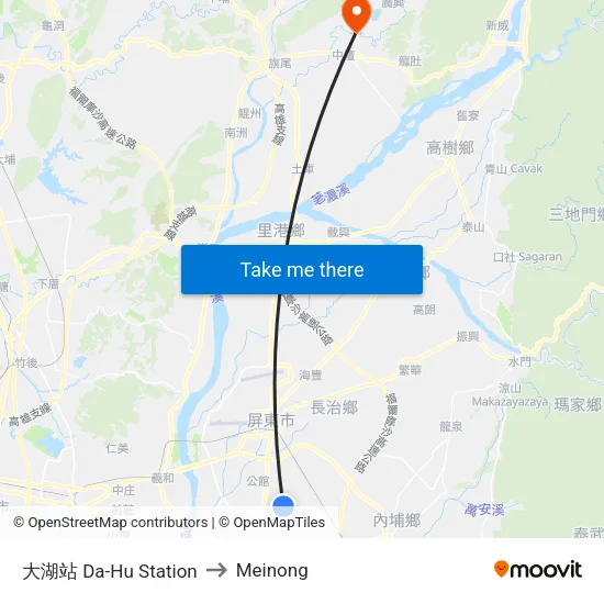 大湖站 Da-Hu Station to Meinong map