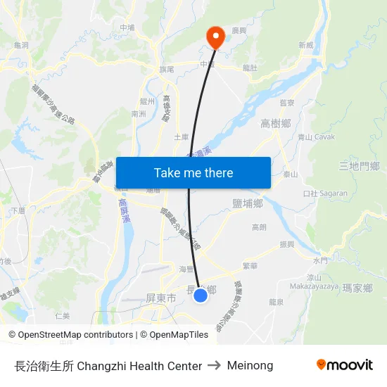 長治衛生所 Changzhi Health Center to Meinong map