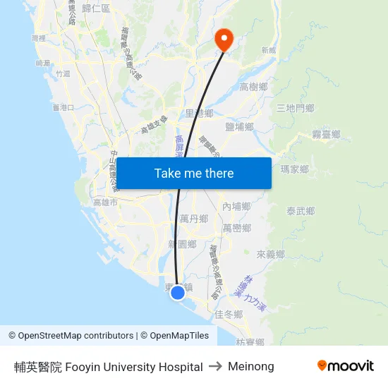 輔英醫院 Fooyin University Hospital to Meinong map