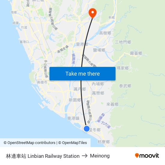 林邊車站 Linbian  Railway Station to Meinong map