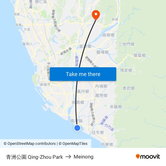 青洲公園 Qing-Zhou Park to Meinong map