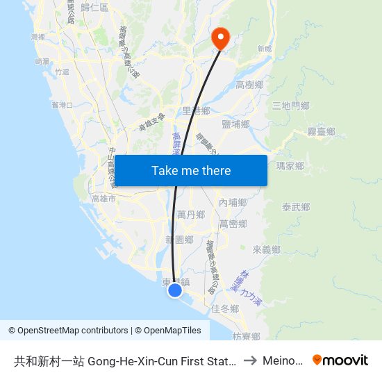 共和新村一站 Gong-He-Xin-Cun First Station to Meinong map