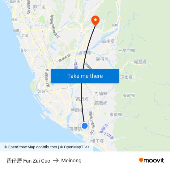 番仔厝 Fan Zai Cuo to Meinong map