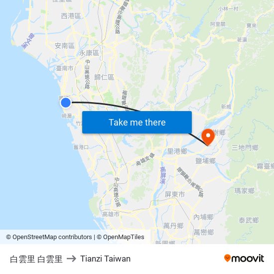 白雲里 白雲里 to Tianzi Taiwan map
