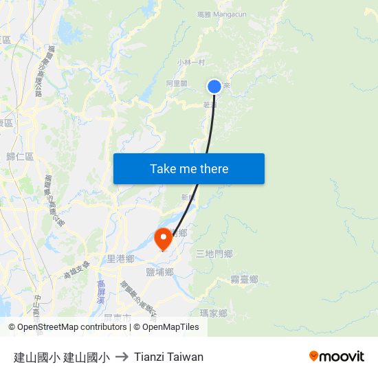 建山國小 建山國小 to Tianzi Taiwan map
