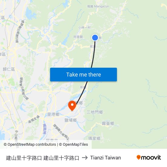 建山里十字路口 建山里十字路口 to Tianzi Taiwan map