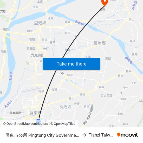 屏東市公所 Pingtung City Government to Tianzi Taiwan map