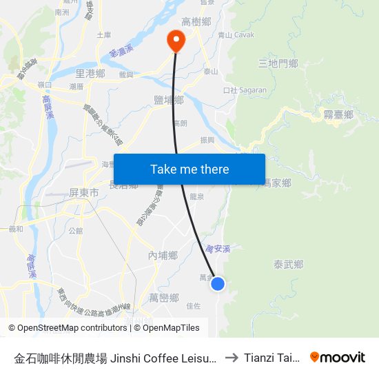 金石咖啡休閒農場 Jinshi Coffee Leisure Farm to Tianzi Taiwan map