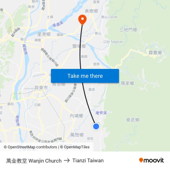 萬金教堂 Wanjin Church to Tianzi Taiwan map