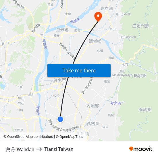 萬丹 Wandan to Tianzi Taiwan map