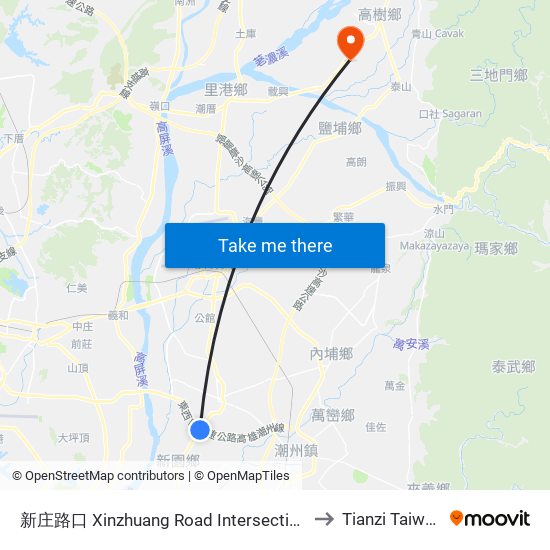 新庄路口 Xinzhuang Road Intersection to Tianzi Taiwan map