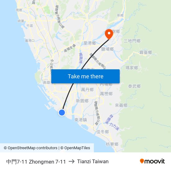 中門7-11 Zhongmen 7-11 to Tianzi Taiwan map