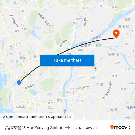 高鐵左營站 Hsr Zuoying Station to Tianzi Taiwan map