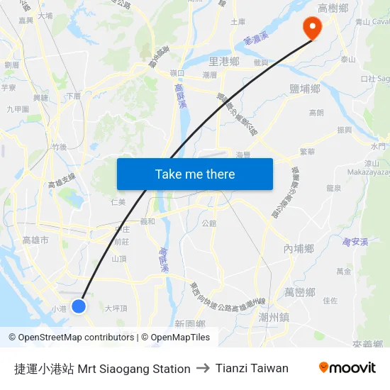 捷運小港站 Mrt Siaogang Station to Tianzi Taiwan map