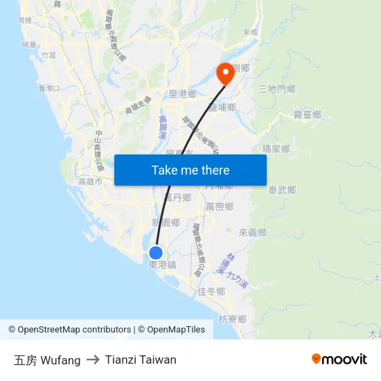 五房 Wufang to Tianzi Taiwan map