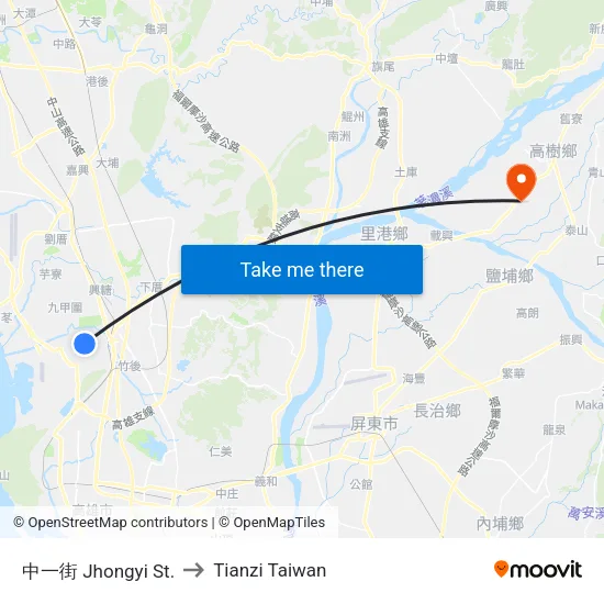 中一街 Jhongyi St. to Tianzi Taiwan map