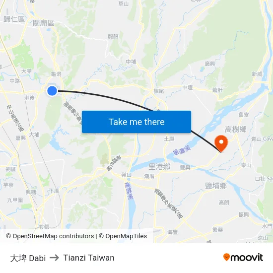 大埤 Dabi to Tianzi Taiwan map