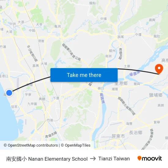 南安國小 Nanan Elementary School to Tianzi Taiwan map