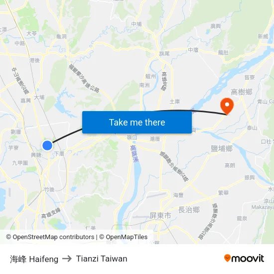 海峰 Haifeng to Tianzi Taiwan map