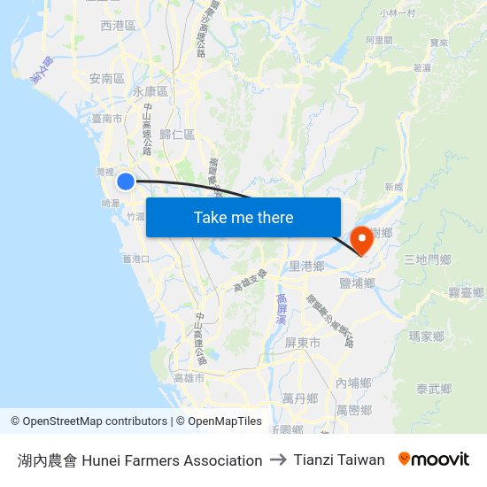 湖內農會 湖內農會 to Tianzi Taiwan map